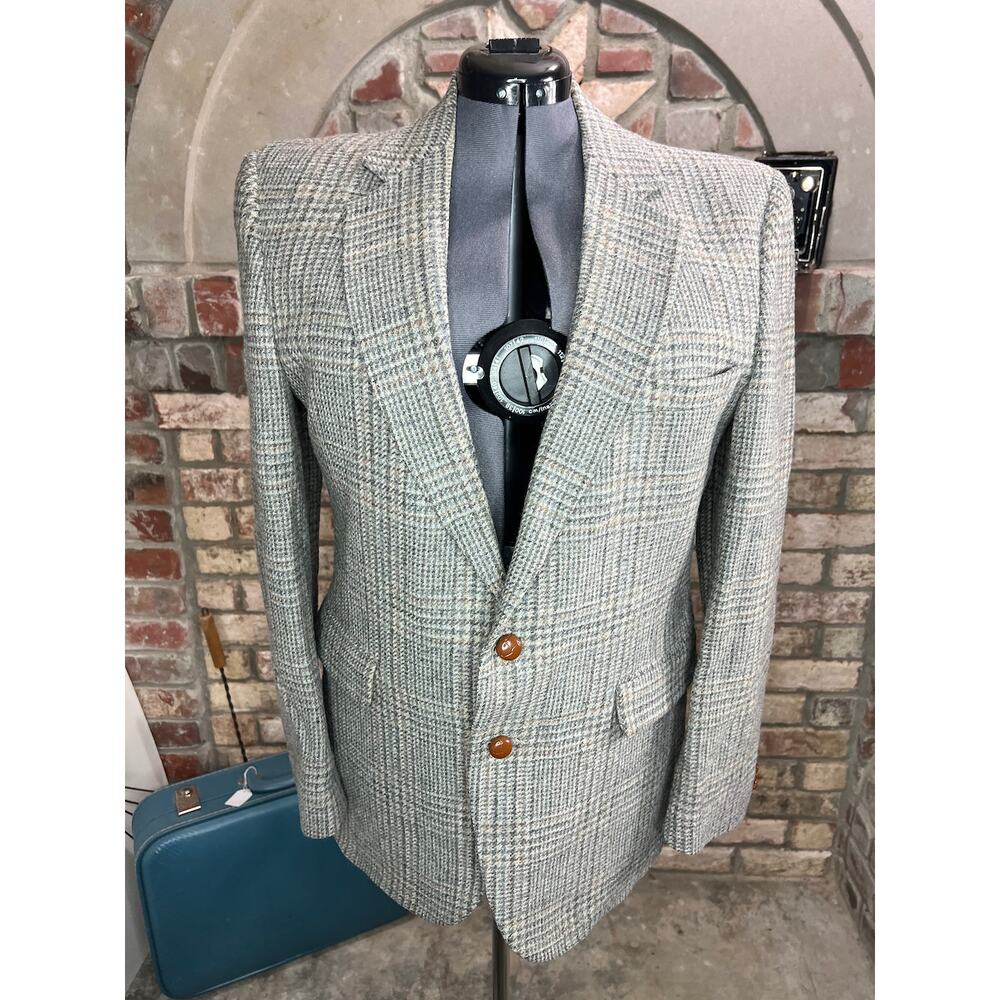 blazer plaid Vintage 1980s gray blue brown